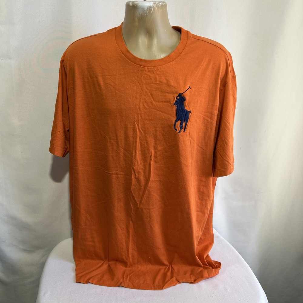 Polo Ralph Lauren Embroidered #3 Big Pony T-Shirt Men Sz XLT Tall Orange Casual